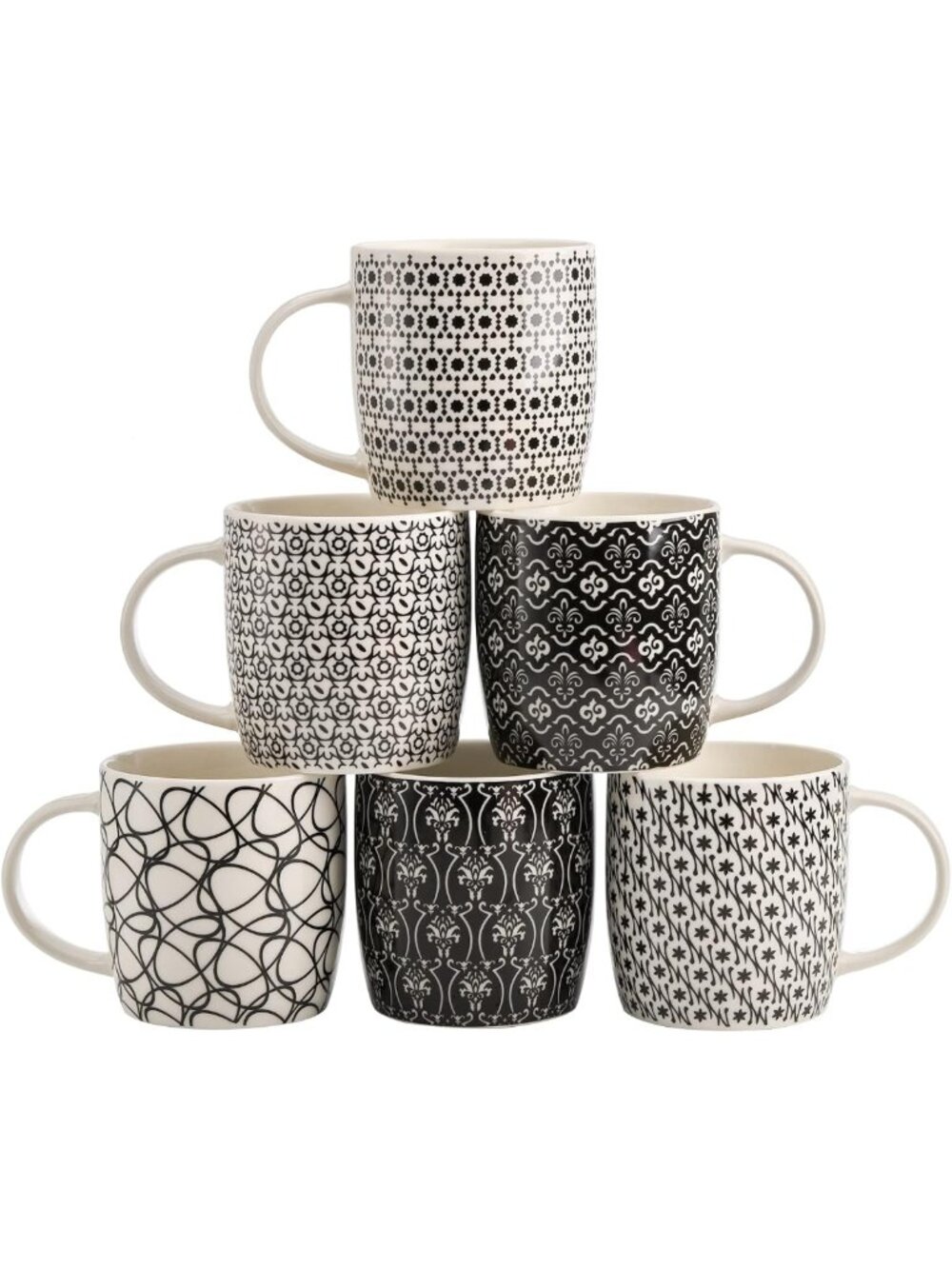 Stylish Geometric Ceramic Coffee Mugs Set - 6 Pack, 11.5 Oz Tea Cups for Latte